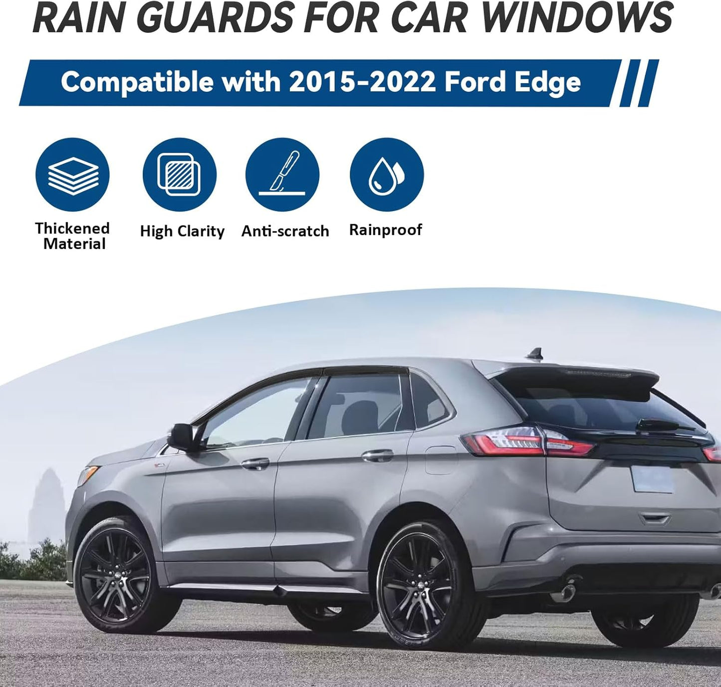 4pcs Window Visors Compatible with 2015-2024 Edge Front+Rear Smoke Tint Window Sun/Rain Guard Outside Mount Tape-On Vent