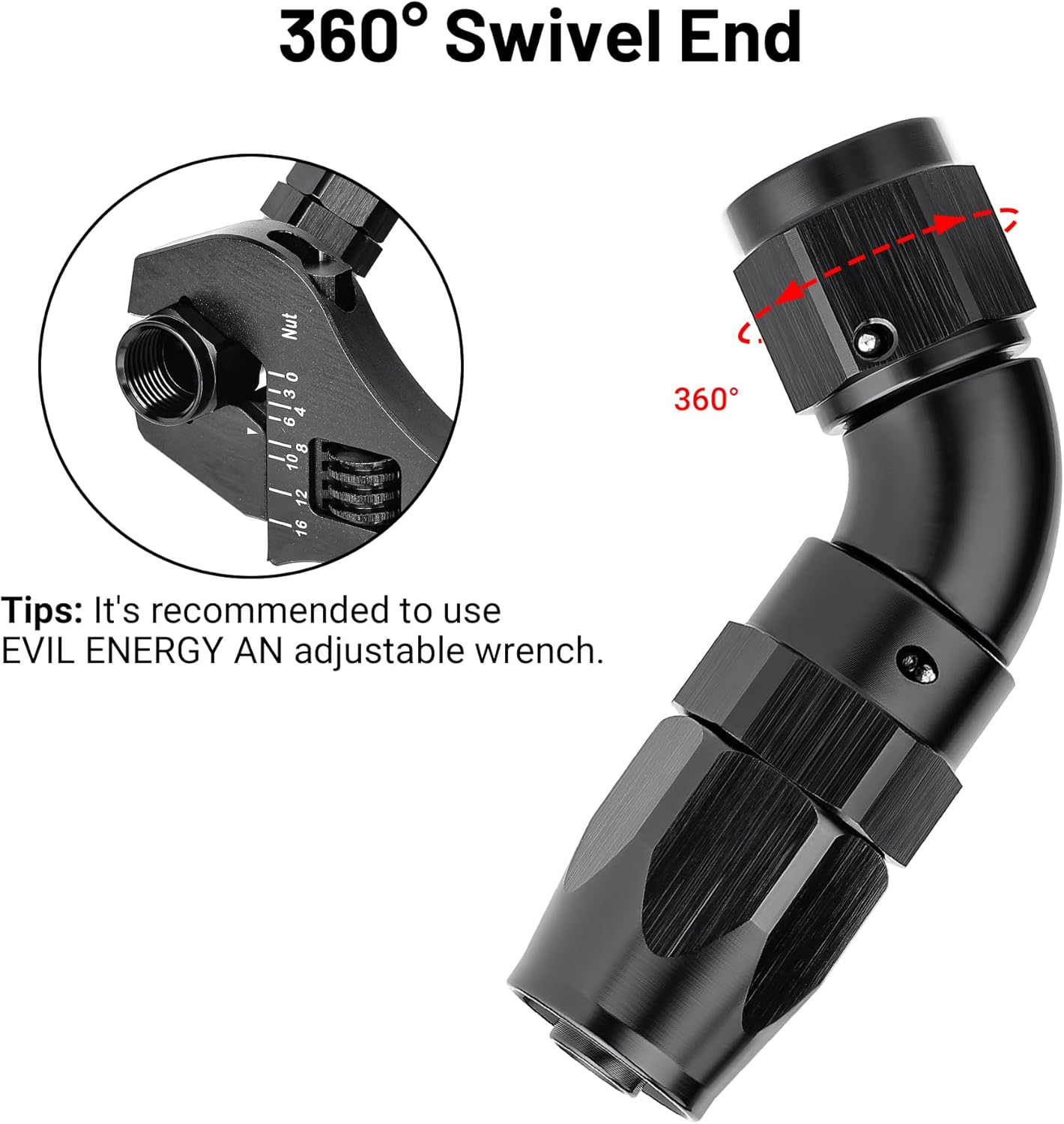 EVIL ENERGY 6AN 60 Degree One Piece Full Flow Hose End Fitting Swivel For CPE Braided Hose