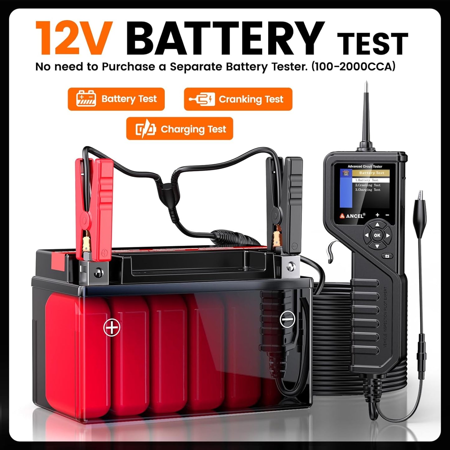 ANCEL PB600 Power Circuit Probe Tester with Battery, Relay, Injector Test, 8-35V Automotive Electrical Circuit Tester, Multimeter/Oscilloscope/Ohmmeters Power Circuit Probe Kit, 30FT Cable