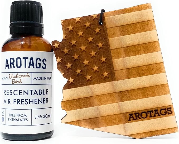 Arotags Car Air Freshener - Reusable Wood Diffuser - Hanging Odor Eliminator - Arizona Patriot - Balsam & Cedar Scent