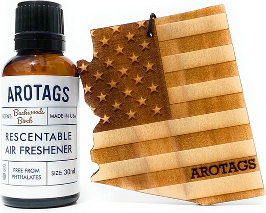 Arotags Car Air Freshener - Reusable Wood Diffuser - Hanging Odor Eliminator - Arizona Patriot - Balsam & Cedar Scent
