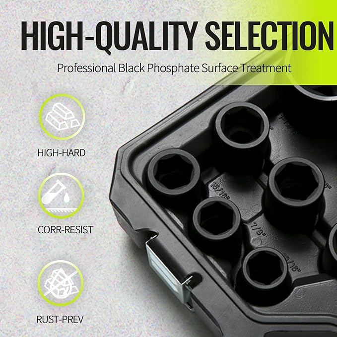 3/4" Drive Impact Socket Set, 31 Piece SAE 11/16" to 2-1/2", 6-Point Sockets Cr-Mo Alloy Steel for Auto Repair Rugged Construction, Storage Case