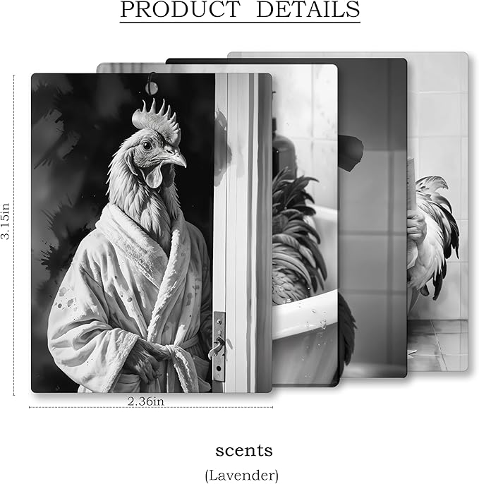 Funny Chicken Bathroom Air Freshener 4 Pcs, Black and White Farm Animal Rooster Hanging Scents Air Freshener for Women Men Gifts, Chicken Lover Gifts Scented Car Accessories Decor for Bathroom
