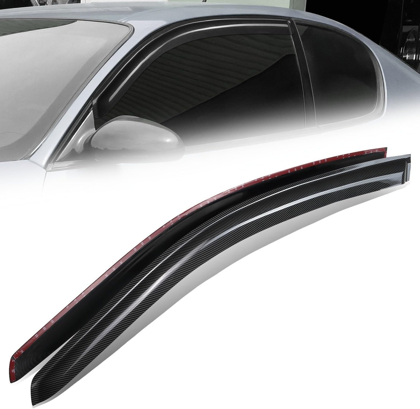 Auto Dynasty 2Pcs Carbon Fiber Pattern Window Visors Compatible with 2000-2007 Chevy Monte Carlo, Tape-On Front Window Deflectors Rain Guards Side Vent Shade, Glossy Black