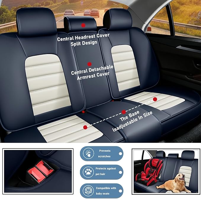 Car Seat Covers Fit for Toyota Highlander 2000-2025 | 7 Seat Car Seat Cover | No-Slip Waterproof Breathable Faux Leather Automotive Seat Covers Auto Interior Covers Blue White,Full Set