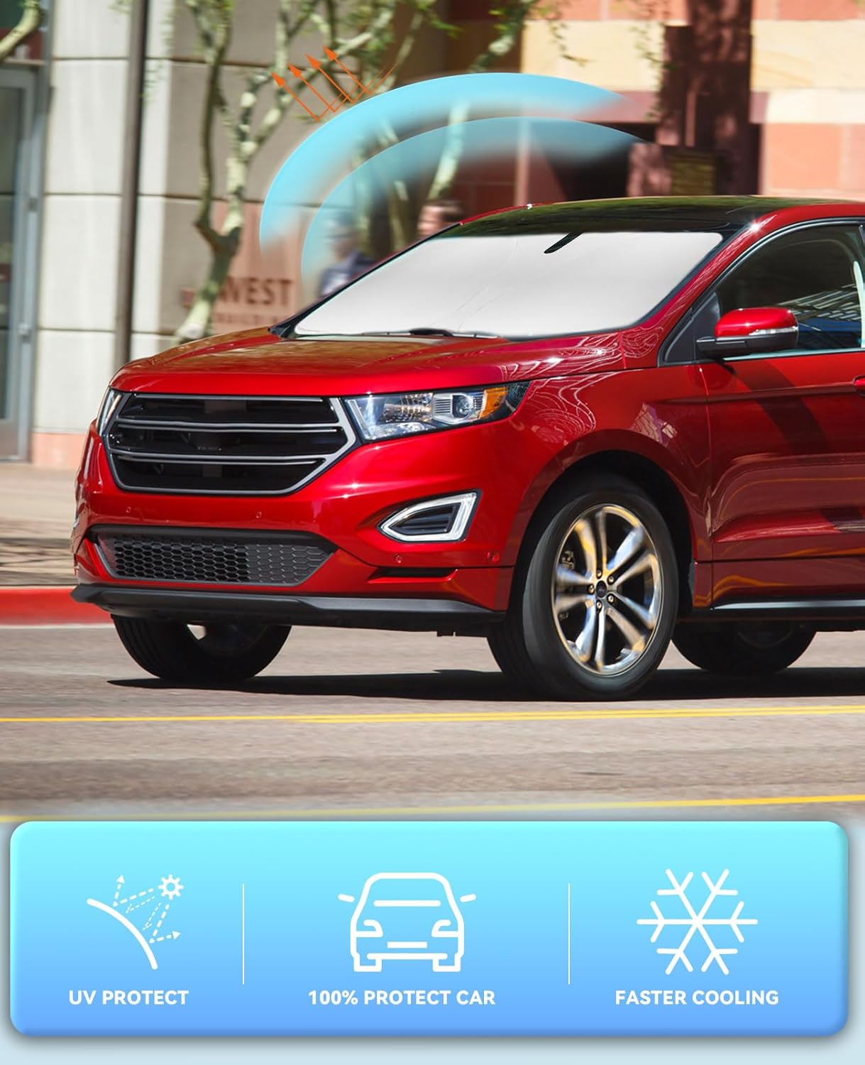 Windshield Sun Shade Car Sunshade for 2007-2013 2014 Ford Edge Accessories Windshield Sun Visor Cover for Edge Front Window Shield Protector Block Heat UV Rays Keep Car Cooler