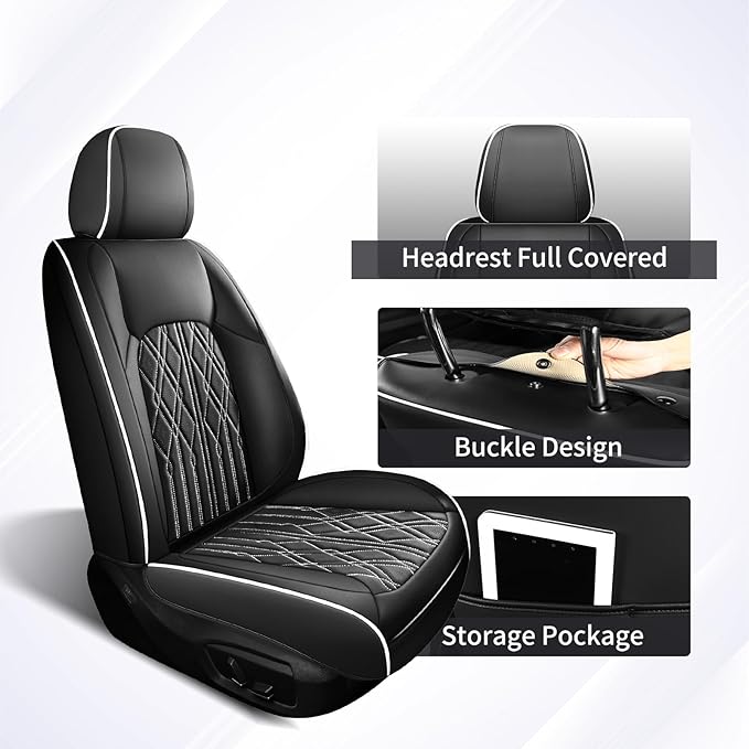 Huidasource Leather Seat Covers Full Set, Waterproof Breathable Car Seat Cover for Sedan SUV Pickup Truck, Universal Fit for BMW for Buick for Subaru for Lexus for Volvo (Full Set/Black&White)
