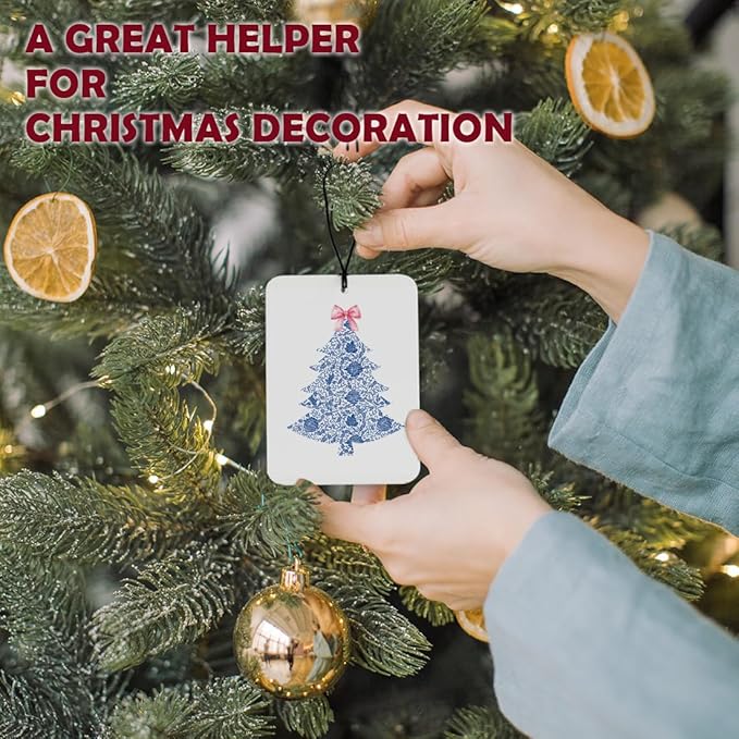 Blue and White Chinoiserie Christmas Tree Santa Car Air Freshener 3 Pcs, Coquette Grandmillennial Christmas Air Freshener Hanging Decor for Cars Closet Drawer Books Accessories Gifts