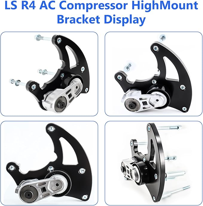 LS Swap R4 AC Compressor Bracket ,LS High Mount A/C Bracket Kit with Belt Tensioner Compatible for Chevrolet GMC SUV Truck Vortec Engines LS1 LS2 LS3 LS6