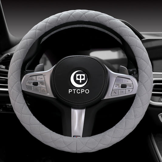 Soft Car Steering Wheel Cover for Sedan, SUV, Warm Luxury Velvet, Odorless, Universal, Anti Slip, Summer Winter, Gray, Standard Size[14" 1/2-15"](37-38cm)
