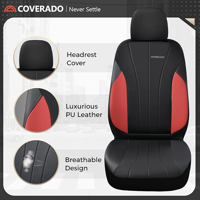 Coverado Car Seat Covers, Waterproof Two Front Seats Seat Covers, Automotive Seat Covers 2 Pack, All-Weather Leather Car Seat Protectors Universal Fit for SUVs Trucks Sedans