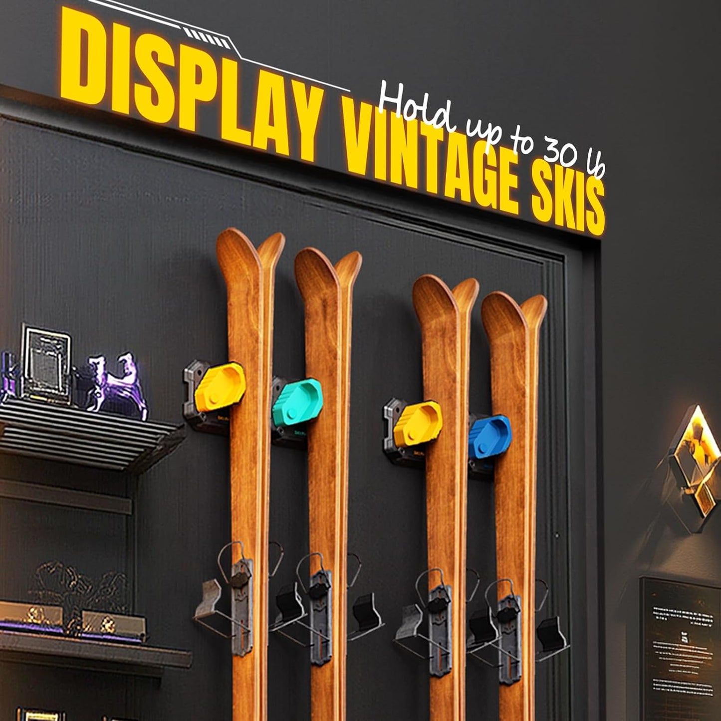 Ski & Snowboard Wall Rack for Garage - Fits Any Ski/board, Damage-Free Storage, Yellow, 6 Pack