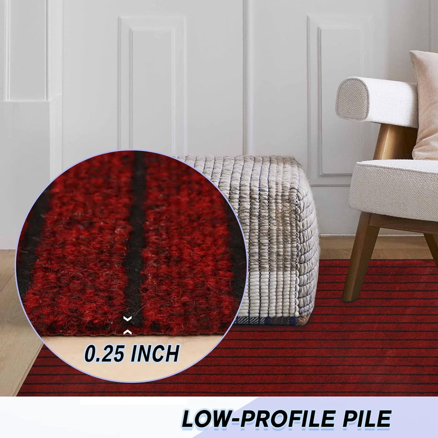 Custom Size Backed Non-Slip Area Rugs Runner, Easy Clean, Waterproof Runner Rugs for Hallway Entryway, Kitchen, Laundry, 3FT x 61FT, Red Stripe