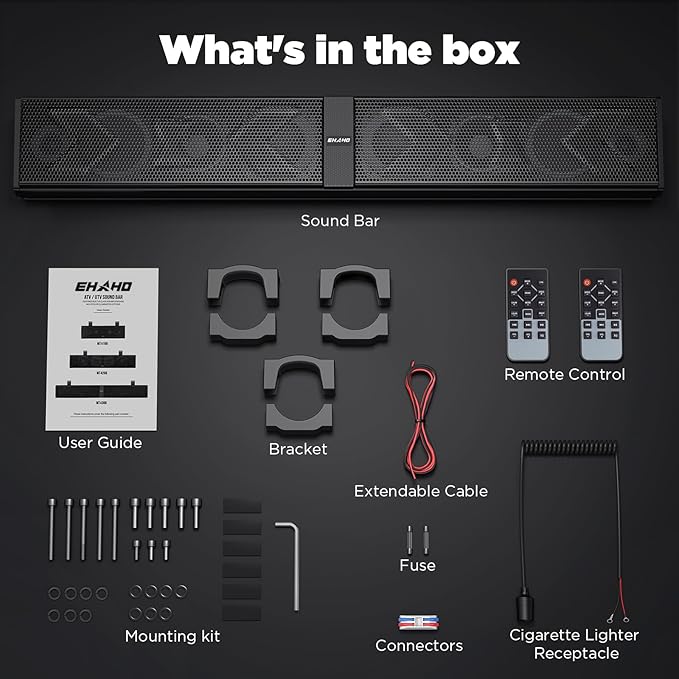 Ehaho 34 Inch UTV Sound Bar, ATV SoundBar Bluetooth with RGB Lighting, IP66 Waterproof Golf Cart Sound Bar, Amplified Powersports SXS SoundBar, UTV Speakers Compatible with Polaris RZR Can-Am