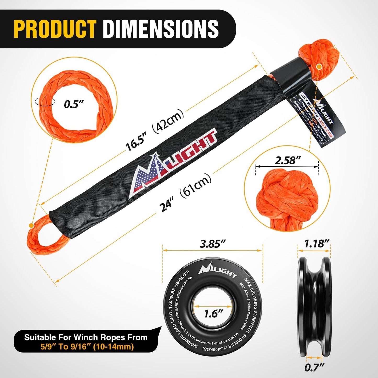 Nilight Synthetic Soft Shackle & Recovery Ring Kit 1/2inch x 24inch Soft Shackle (56,000 LBS Breaking Strength) with Snatch Ring (46,000 LBS MBS) for 4x4 Truck SUV ATV Off Road, 2 Years Warranty
