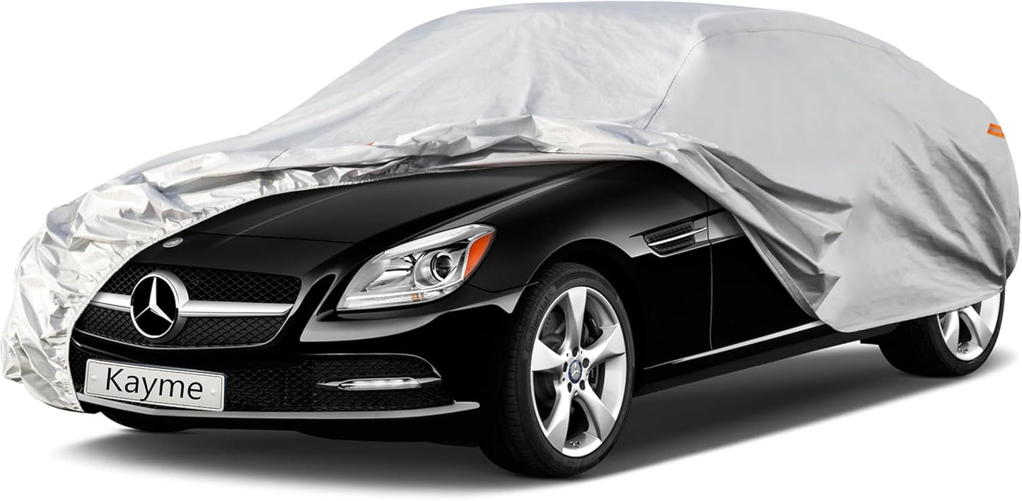 Kayme 6 Layers Car Cover Custom Fit for Mercedes Benz SLK Class 200 230 250 280 320 350 (1996-2016) Waterproof All Weather for Automobiles, Outdoor Full Cover Rain Sun UV Protection.Silver