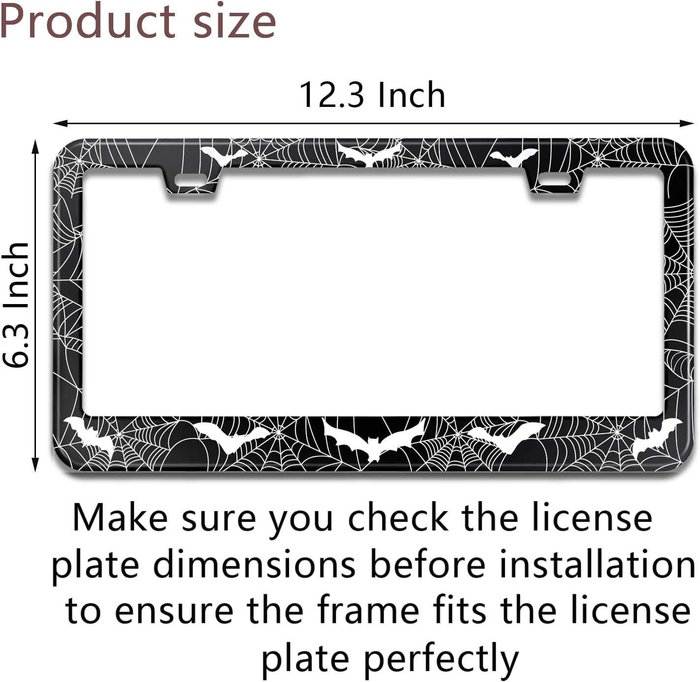 License Plate Frame for Bats and Spider Webs Stainless Steel License Plate Frames Holder Covers Rust-Proof Auto Parts Decoration with Screws License Plate Holder for Car Accessories 12x6 Inch