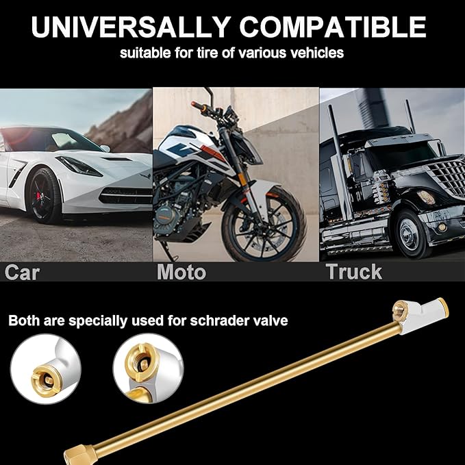 GODESON Air Chuck for Semi Truck, 1/4" FNPT 11.8" Extended Reach Dual Head Brass Air Chuck with Brass Quick Plug, 2-Way Connect Air Chuck for Semi, RV Dually Tires