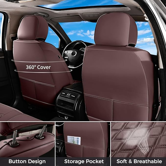 Huidasource Ford F150 F250 Custom Seat Covers, Full-wrap Car Seat Protector Fit for Ford F150 2015-2025&F250 F350 F450 2017-2025 All Cab XL XLT Lariat King Ranch Platinum(Front Pair/Coffee)