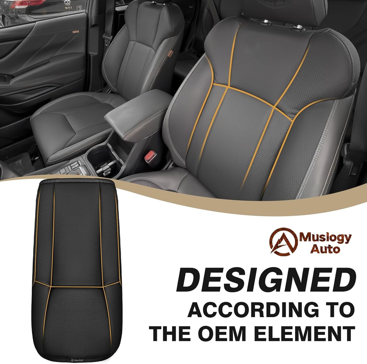 Muslogy Center Console Armrest Cover Compatible with Subaru Forester 2019-2024 Comfort Armrest Pad Arm Rest Cushion Vegan Leather Protector Regular Thick