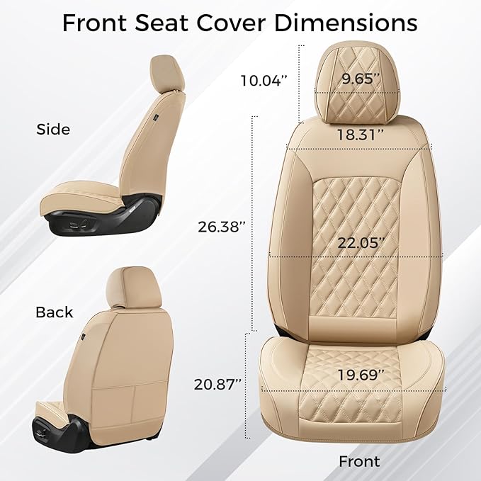Huidasource Beige Seat Covers, Car Seat Covers Front ＆ Split Rear Bench, Seat Covers Full Set, Nappa Leather Seat Cover Protector Universal Fit for Most Cars, Vans, Trucks, SUVs (Full Set/Beige)
