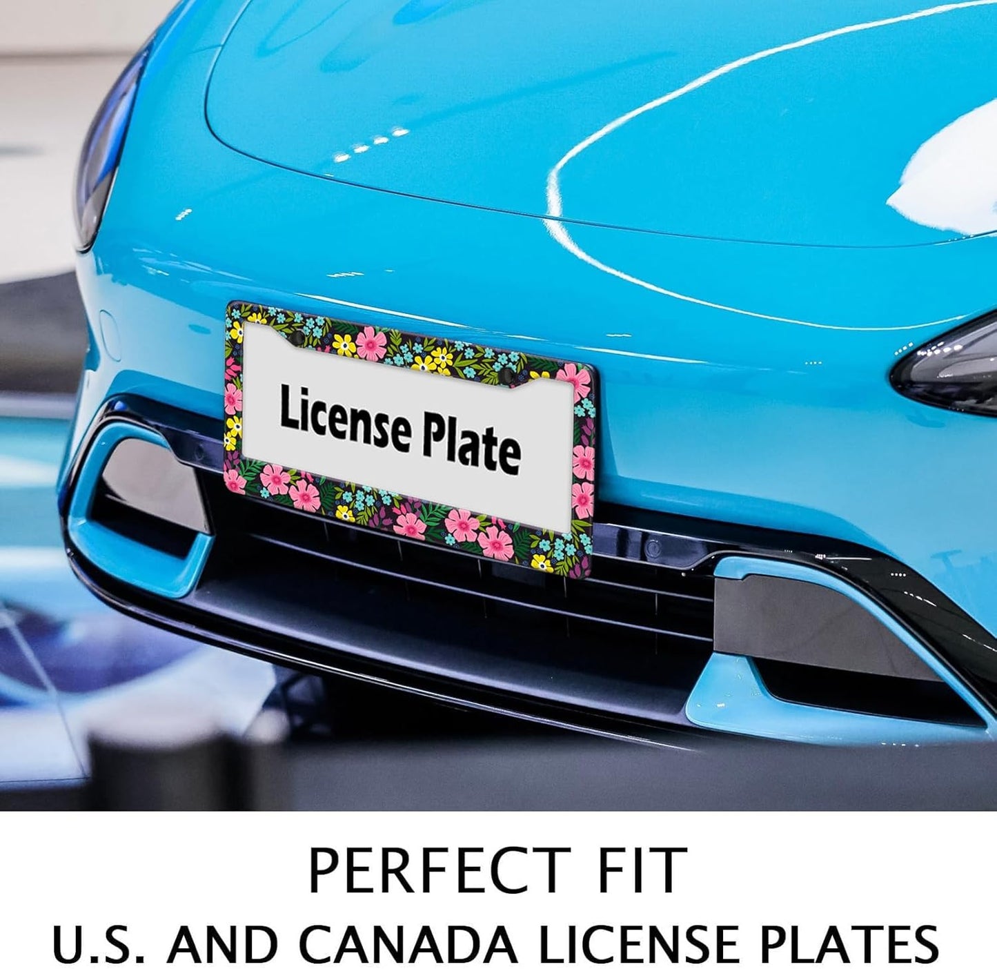 Floral License Plate Frame, Flowers License Plate Holder Covers, Metal Aluminum Rustproof Car Accessories for Us Canada Standard Women Men 2 Holes with Screw Caps