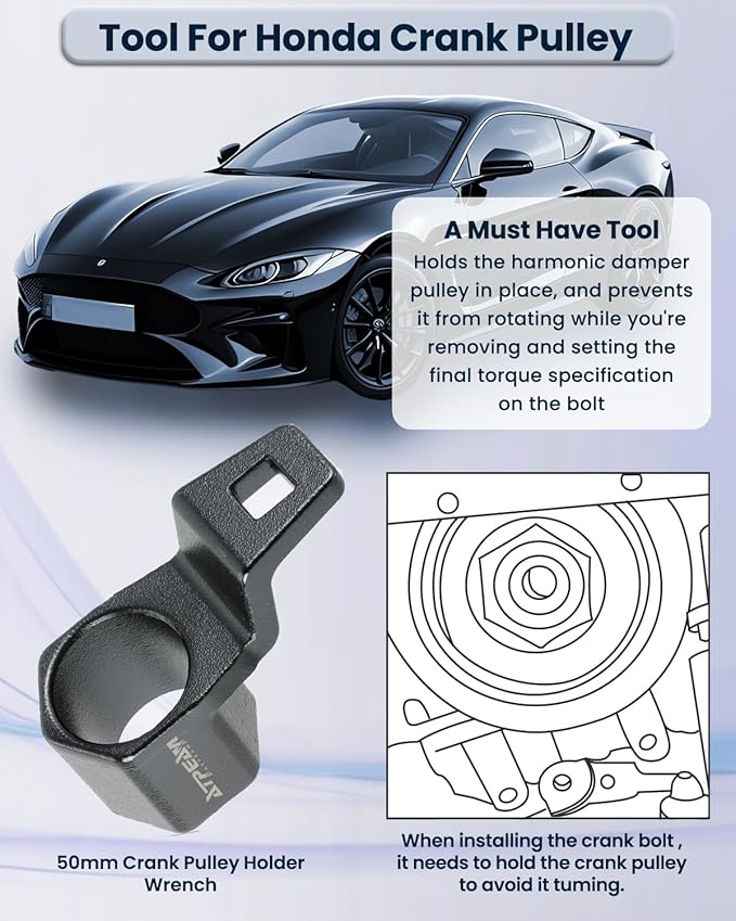 ATPEAM Crank Arm Removal Tool Crank Arm Tool for 1/2" Drive for Honda and Acura Engines (50mm Crankshaft Pulley Wrench)