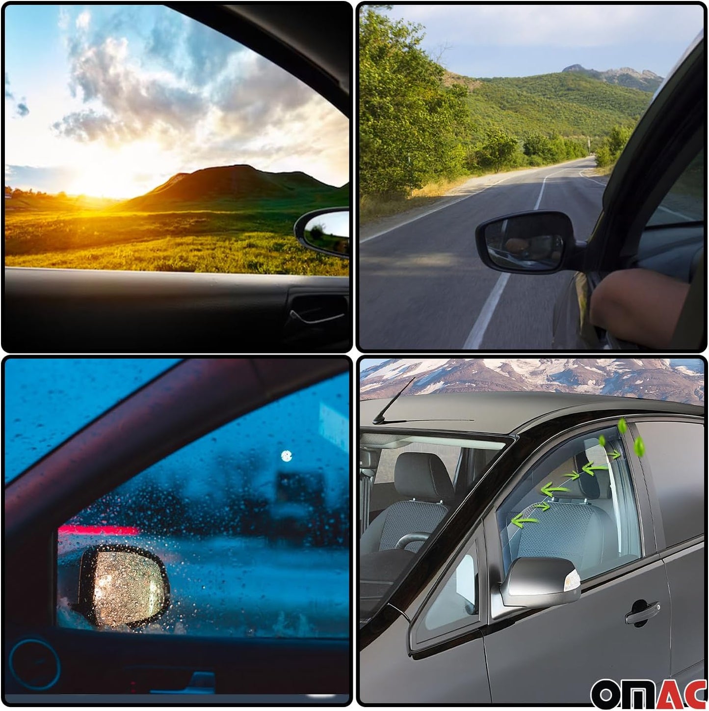 OMAC Window Visor Vent Rain Guard Deflector for Honda Civic 2012-2015 Sedan Smoke 4 Pcs