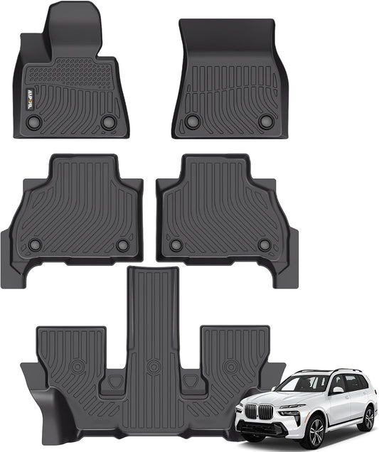AIPOIL® Floor Mats for 2019-2025 BMW X7 40i, M50i, M60i (Only Fits 6 Seats) All Weather Protection TPE Anti-Slip Automotive Full Set Custom Car Mats Accessories - Black