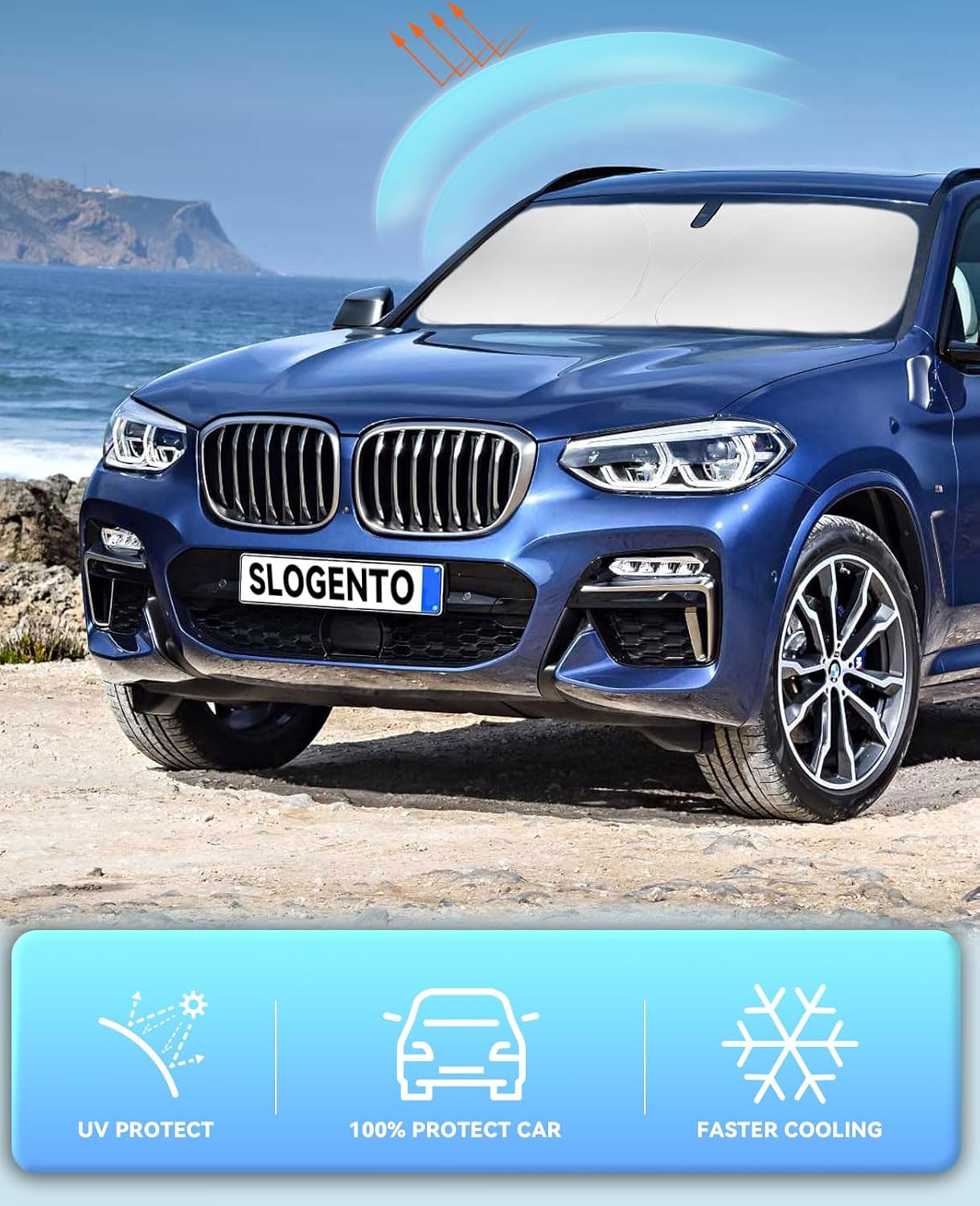 Windshield Sun Shade Car Sunshade for 2011 2012 2013 2014 2015 2016 2017 BMW X3 Base, xDrive28i, xDrive35i, M Sport SUV Accessories Windshield Cover for X3 Reflective Front Window Protector Blocks UV