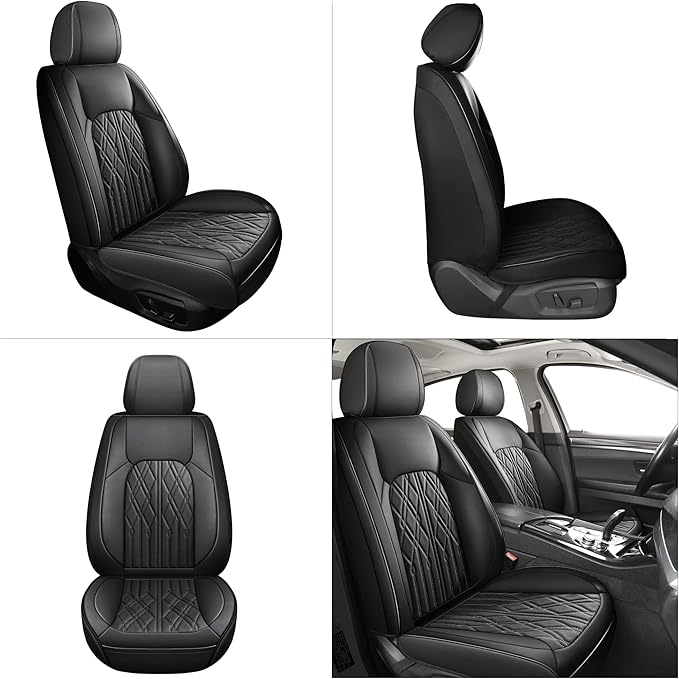 Huidasource Car Seat Covers, Leather Auto Seat Cushion Cover Universal Fit for Most Car Sedan SUV Pickup Truck, Fit for Honda Civic Nissan Compass Sentra Land Rover Focus Explorer(Front Pair/Black)
