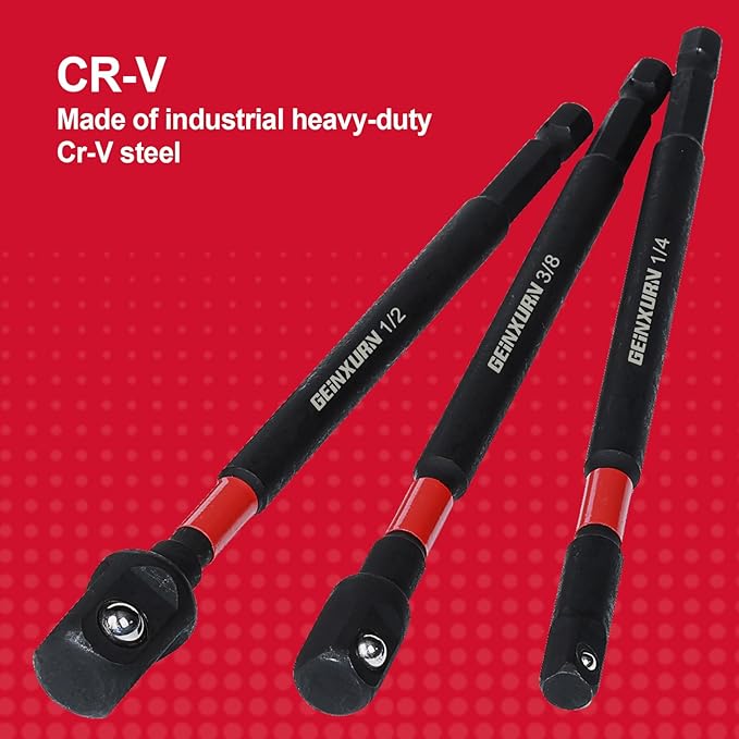 6Pcs Impact Socket Adapter Set,1/2" Drive Square, 6 Inches Extension Bit Socket Sriver Set,Adapt Your Power Drill to High Torque Impact Wrench