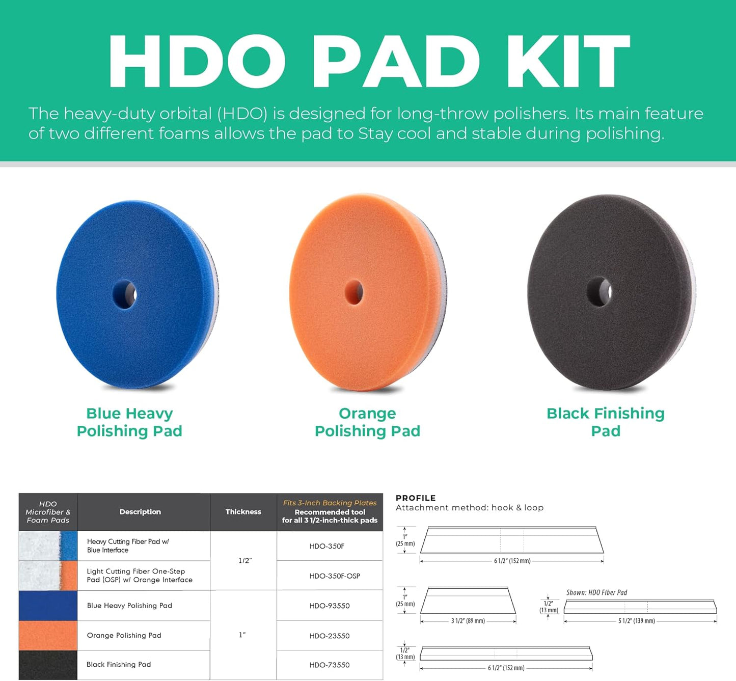 Lake Country HDO Heavy Cutting Microfiber Pad - Safe for All Paint and Finishes: Heavy Duty Orbital Cutting Pad Helps Remove Scratches, Swirls, Buffing Trails, and Oxidation (2 Pack, 6.5")