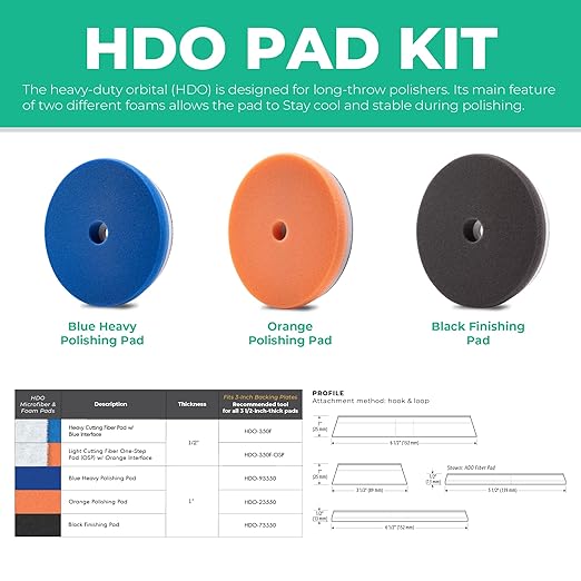 6.5" Lake Country HDO Foam Polishing Pad Kit (3-Pack) – Premium Heavy Duty Orbital Polishing Pads for Painted Surfaces – Fits 6" Backing Plate