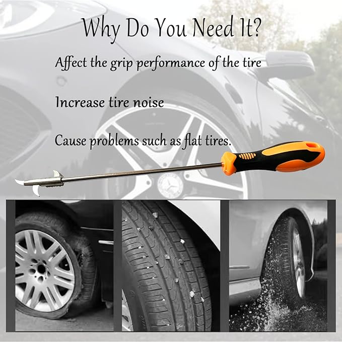 Automotive Tire Stone Cleaning Hook Multifunctional Portable Tire Stone Removal Tool Stainless Steel Car Tyre Protector Repair Tool Wheel Cleaning Tool with Screwdriver