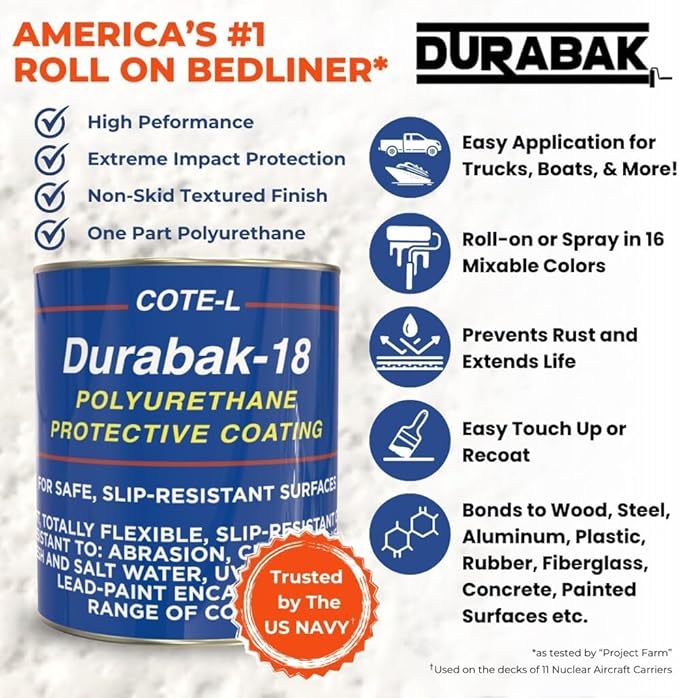 Durabak-18 Textured Truck Bed Liner Quart KIT - Roll On Coating | DIY Custom Coat for Bedliner and Undercoating, Auto Body, Automotive Rust Proofing, Boat Repair (Quart, Cream)