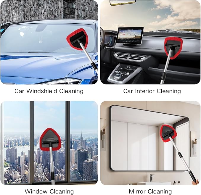 10pcs Windshield Cleaning Tool Inside Car Window Cleaner Wash Kit with 4 Reusable Microfiber Pads 1 Spray Bottle and Extendable Handle Interior Auto Glass Wiper Kit, Multicolor