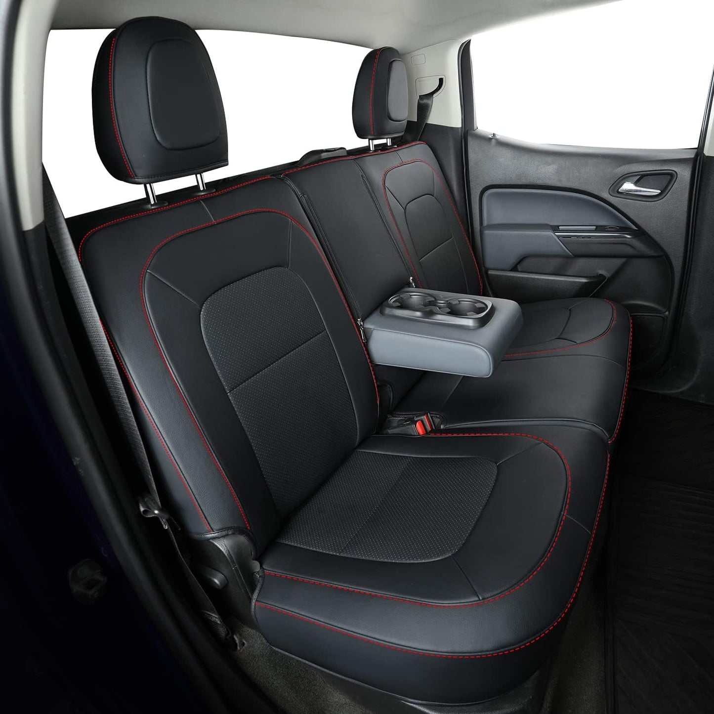 LUCKYMAN CLUB Chevy Colorado Seat Covers, fit for 2015-2022 Colorado Crew Cab Z71 LT ZR2 Work Truck with Faux Leather (Black&Red)