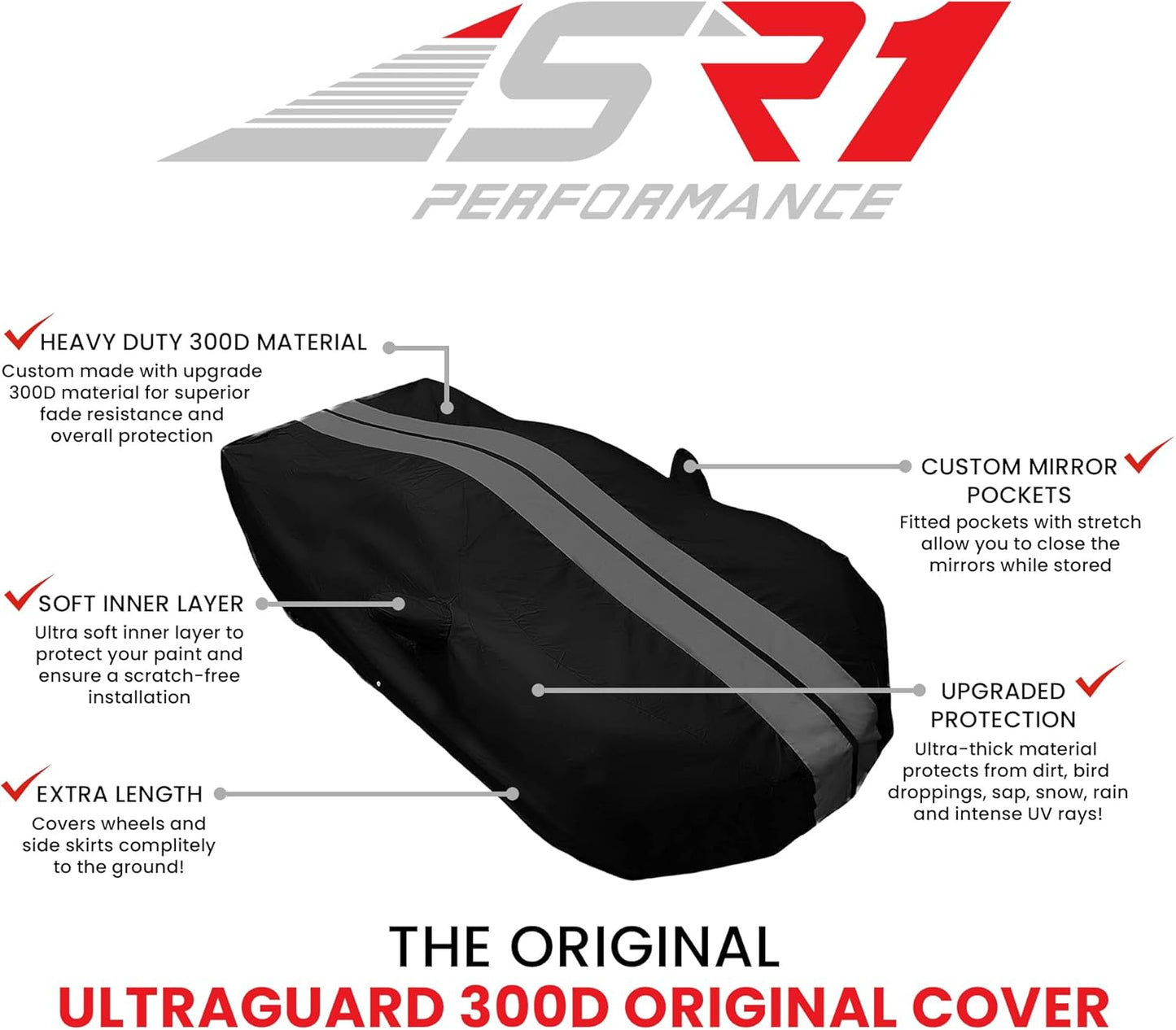C5 Corvette Car Cover - Custom Fit Outdoor/Indoor Protection Ultraguard Plus 300 Denier Water Resistant - High End Fit for 1997-2004 C5, Z06, Convertible, Hardtop Corvettes (Red/Black)