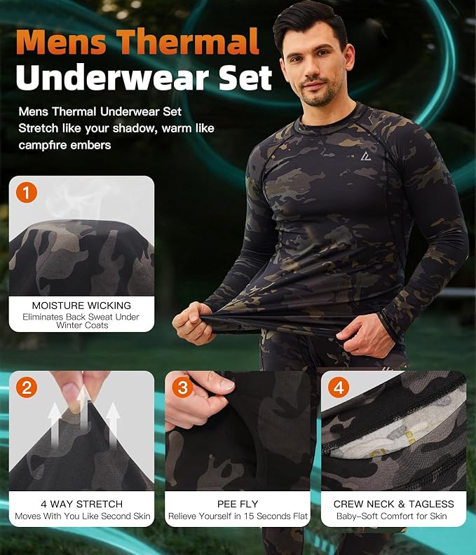 CL convallaria Thermal Underwear Long Johns Set Mens Winter Gift Hunting Gear Sport Base Layer Bottom Top