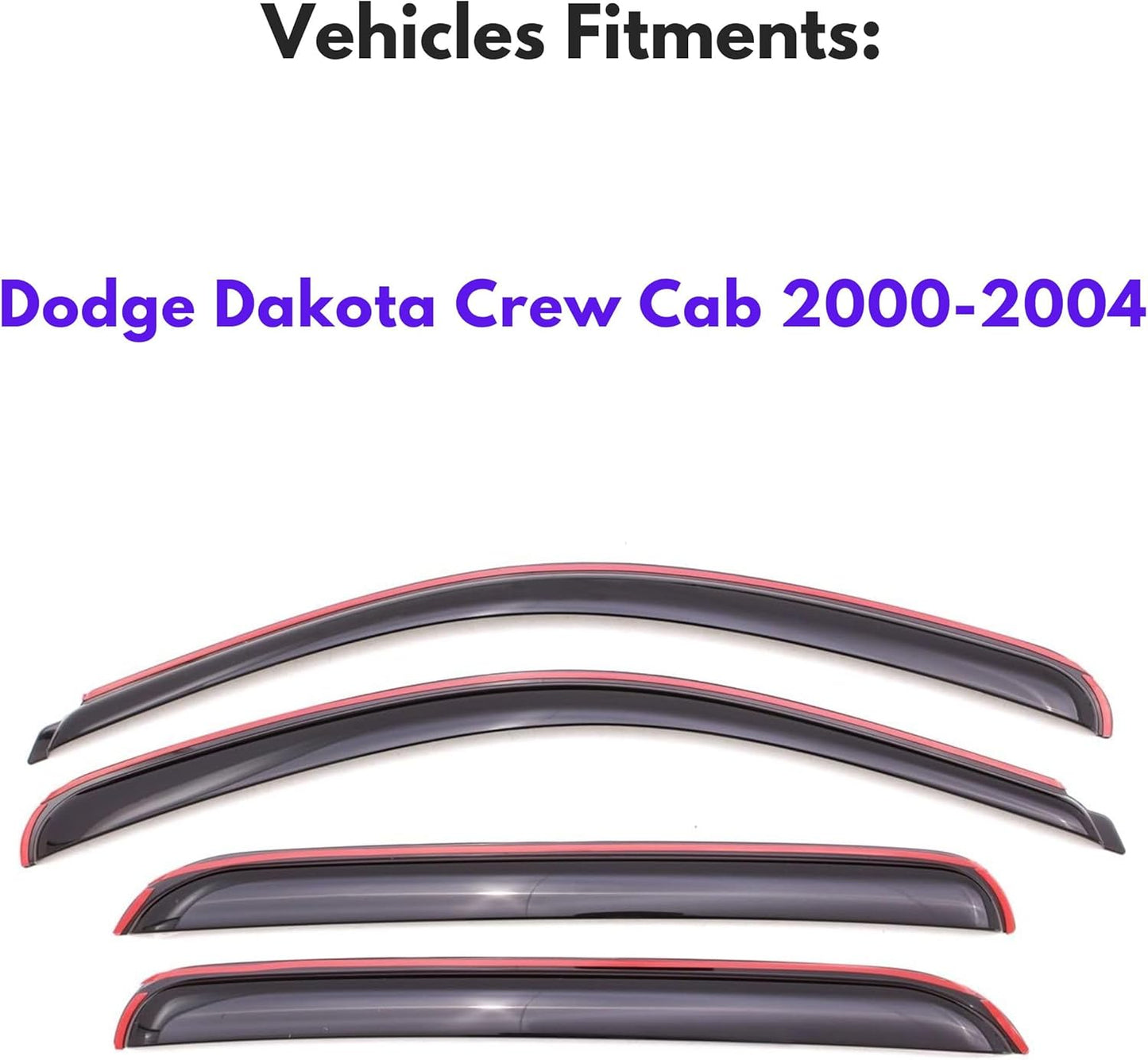 KPY Window Visor Compatible with Dodge Dakota Crew Cab 2000-2004, 4PC Rain Guard Side Window Vent Deflectors in-Channel Style, 2000 2001 2002 2003 2004