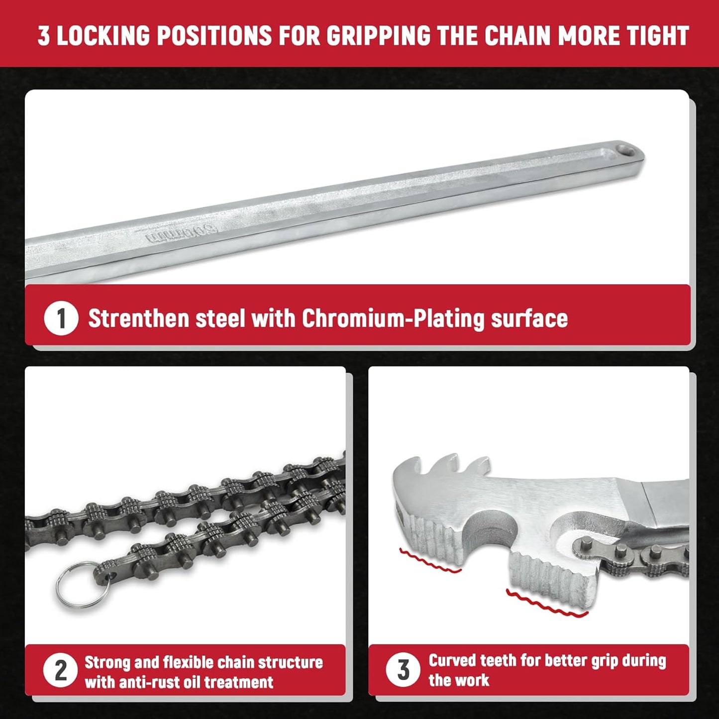 24 Inch Heavy Duty Carbon Steel Pipe Wrench, Fits Max 12 Inch Diameter, Adjustable Large Chain Oil Filter Wrench for Universal Use