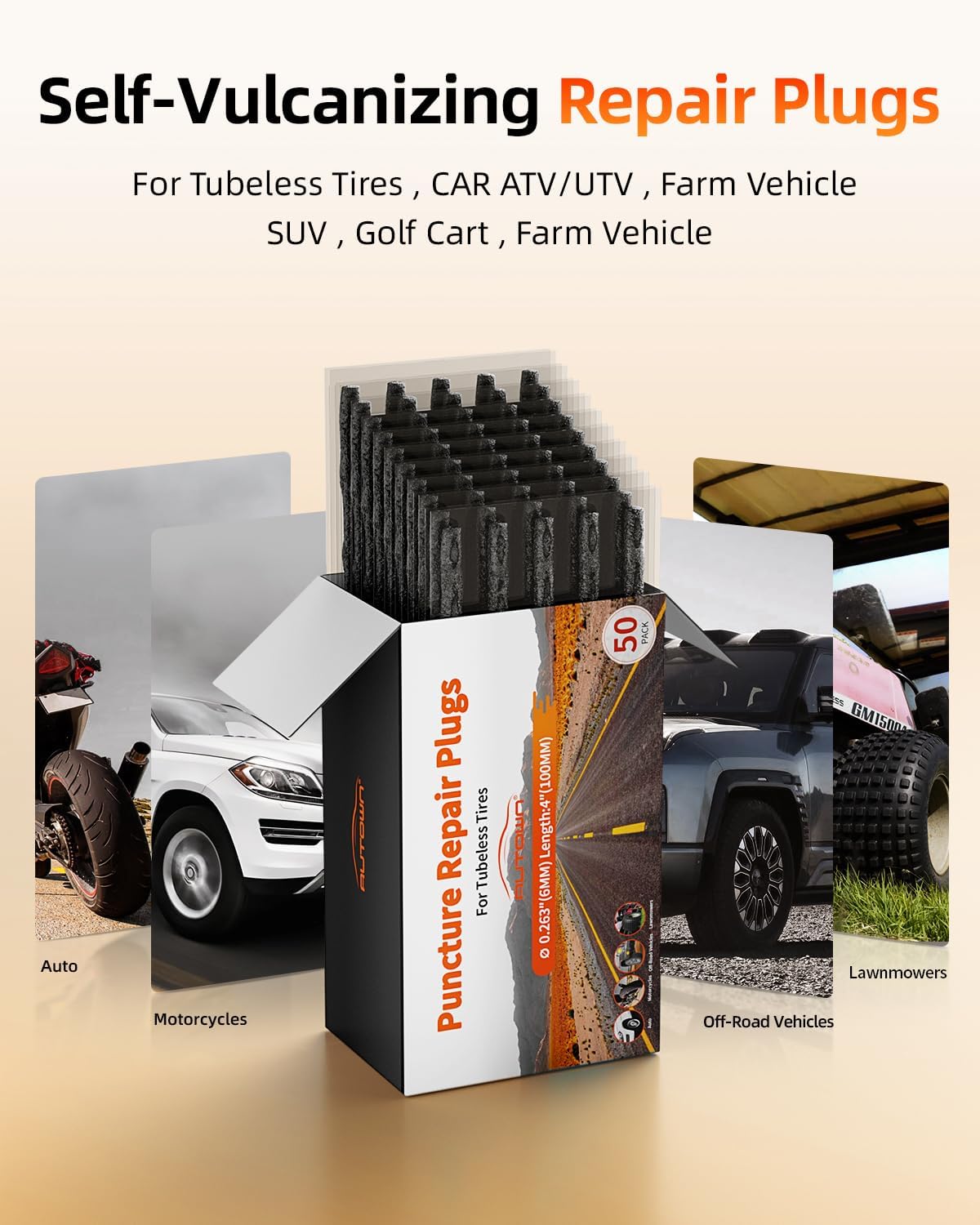 Tire Plugs Heavy Duty (4", 50 Pack) - 1/4" (6mm) Tubeless Tire Plugs for Car, ATV/UTV, Professional Tire Repair Plugs for Tire Flats, Essential for Tire Plug Kit or Tubeless Tire Repair Kit