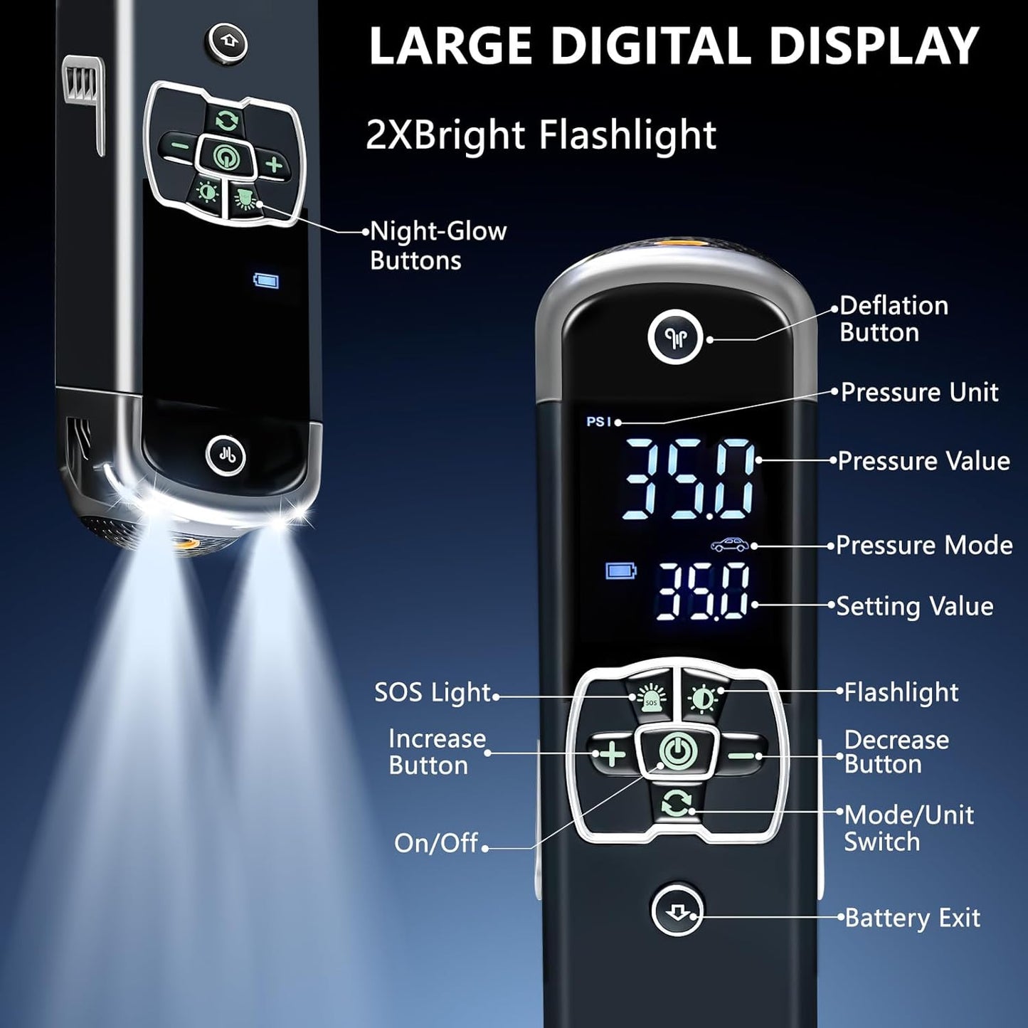 Tire Inflator Portable Air Compressor: Cordless Deflatable Air Pump for Car Tires - 150PSI Tire Pump with Pressure Gauge for Car Bike Motorcycle