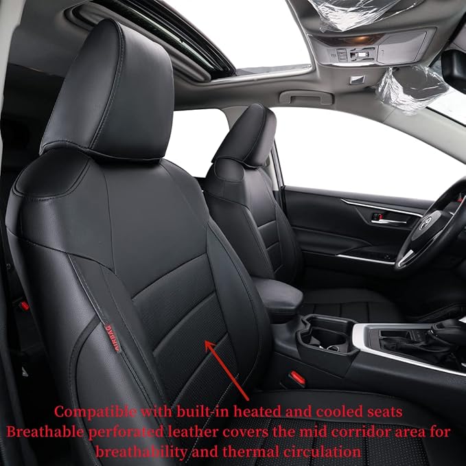 coverdream Custom Fit Seat Covers for Toyota RAV4 Adventure,TRD Off - Road 2024 2023 2022 2021 2020 2019,Full Coverage Leather Seat Protector (Black,Full Set)