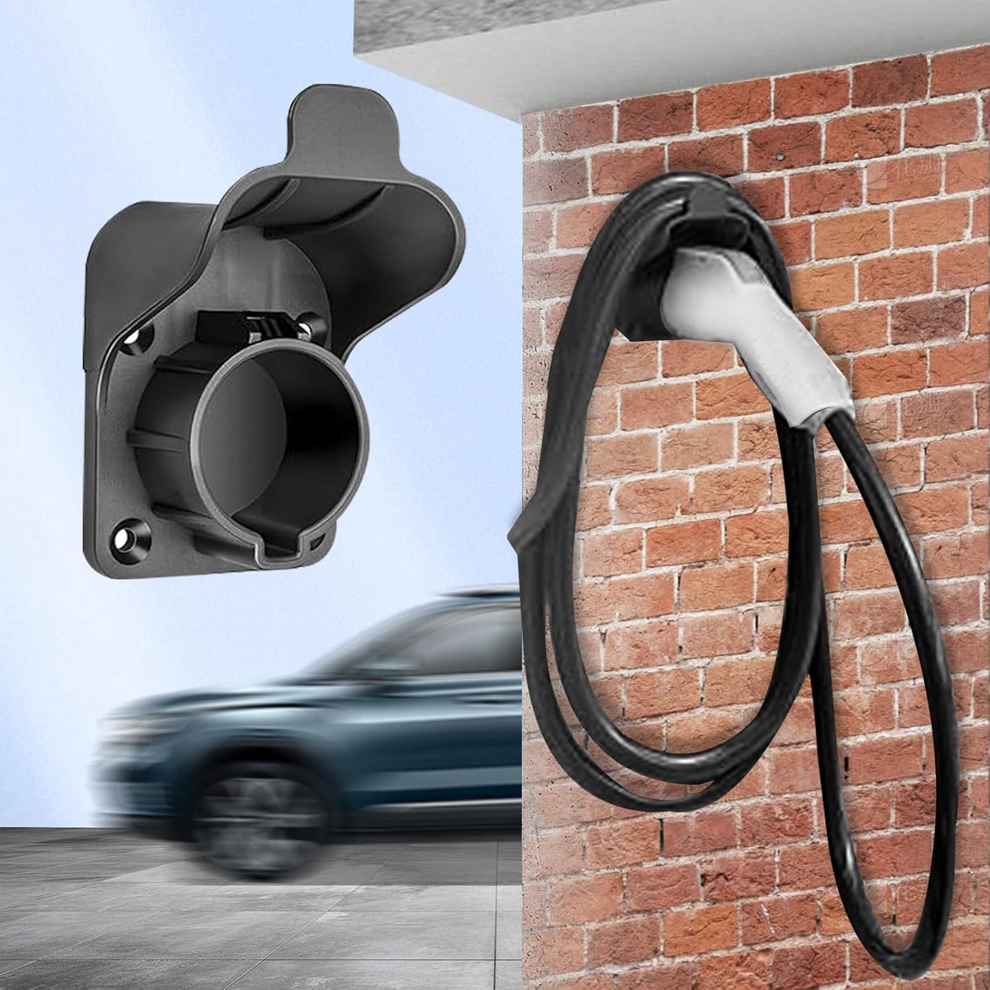 EV Charger Holder Wall Mount for SAE J1772 - Heavy Duty Electric Vehicle Connector Nozzle Holster Dock with Anti-Drop Lock, for Home, Garage, and Outdoor Use