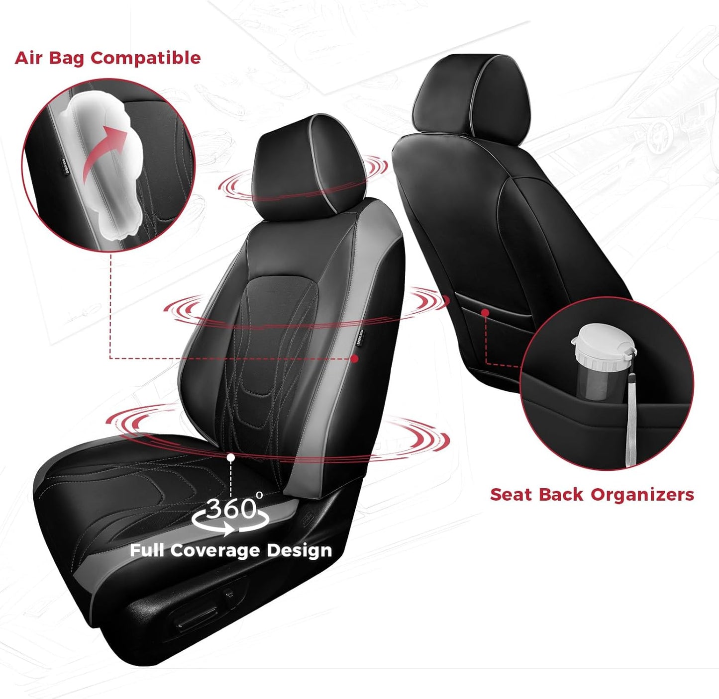 FREESOO Seat Covers for Honda CRV, Custom Fit Car Seat Covers for CRV LX EX EX-L Sport Touring Special Edition Trailsport Hybrid & Gas 2023 2024 2025 2026, Waterproof Leather Full Set, Black & Gray
