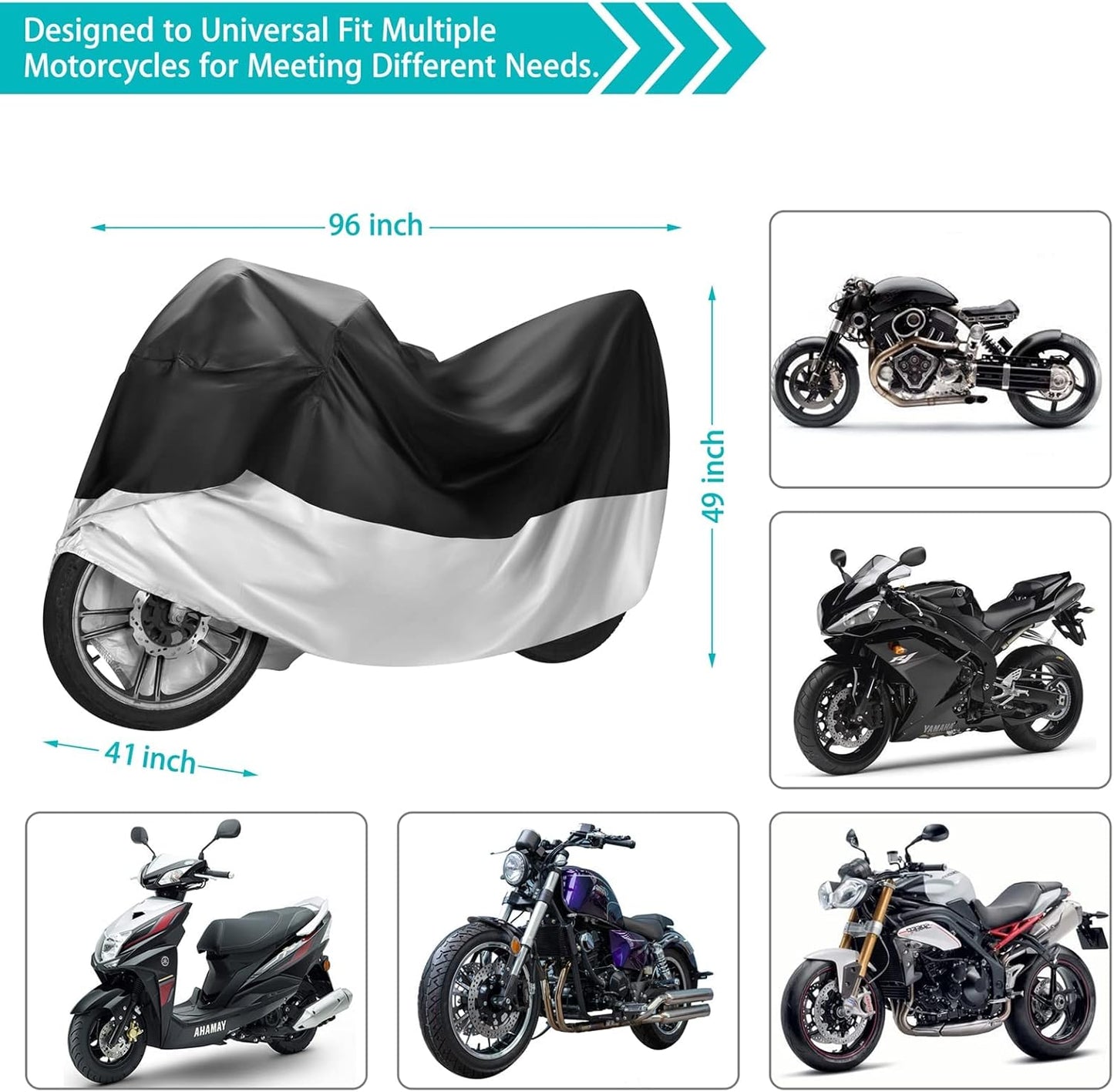 Motorcycle Cover,Motorbike Cover All Season Universal Weather Waterproof Sun Outdoor Protection with Lock-Holes & Storage Bag,XXL Motorcycles Vehicle Cover