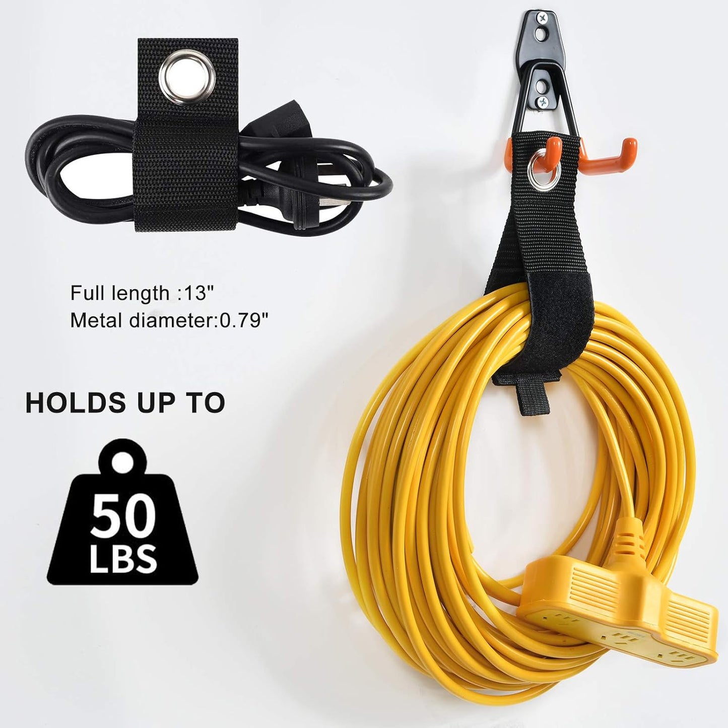 AOBEN Garage Hooks,24Pack Heavy Duty Garage Hanger Organizer Anti-Slip Double Wall Garage Storage Hooks for Ladder, Power Tool,Bike,Ropes (23 Hooks & 1 hoder Strap)-Orange
