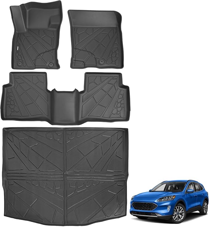 KARPAL Floor Mats Cargo Liner Fit for Ford Escape 2020-2025 2026 (NOT Fit Hybrid), Custom Fit TPE Rubber Guard Accessories Anti-Slip Car Mats for Ford Escape, 1st & 2nd Row & Cargo Liner